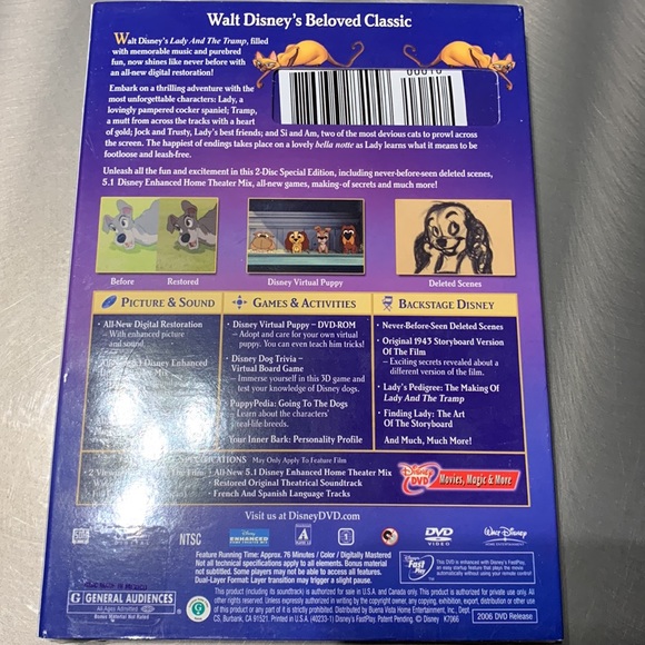 Lady and the Tramp 50th Anniversary Platinum Edition NIB - Picture 3 of 5